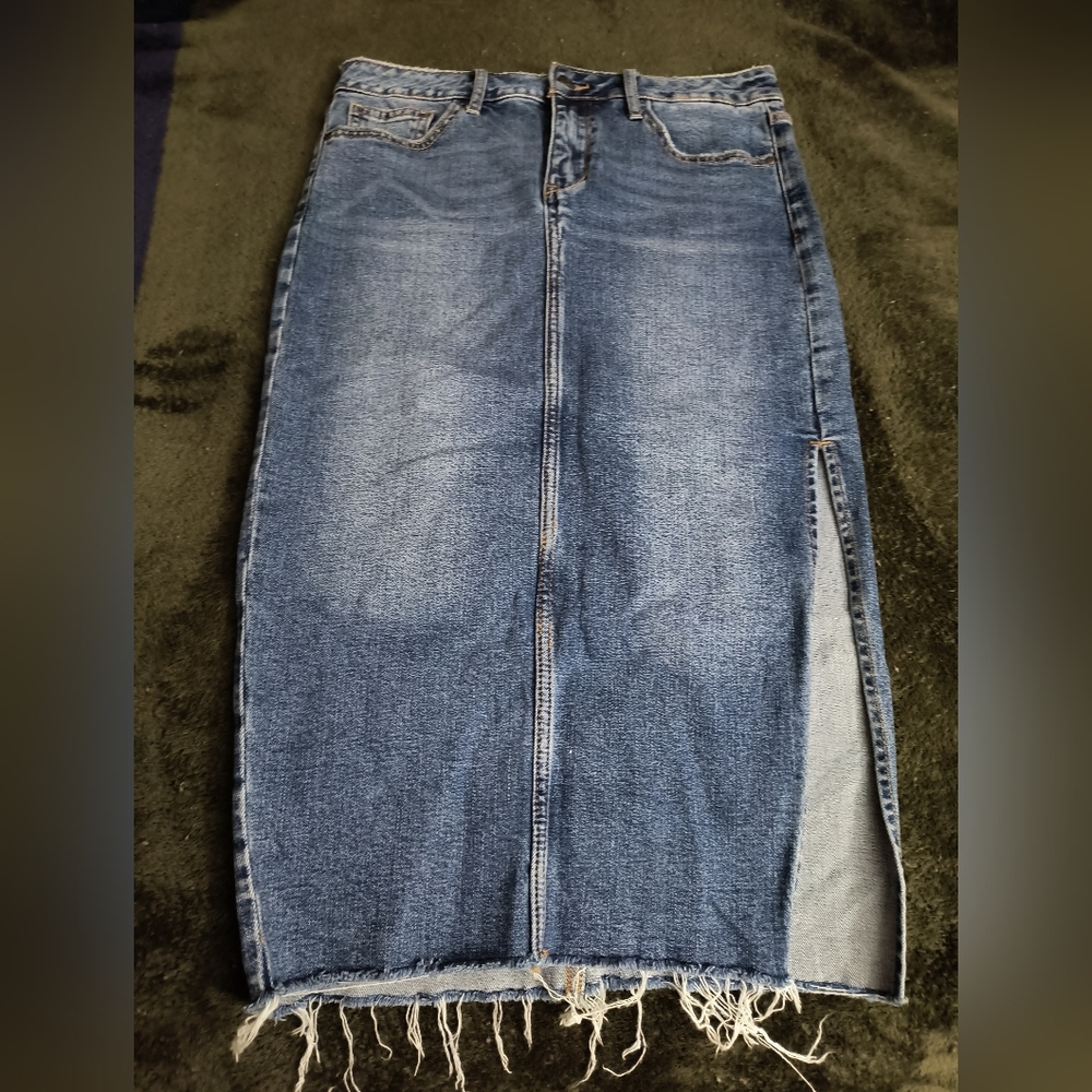 Denim Midi Pencil Skirt W/Slit
